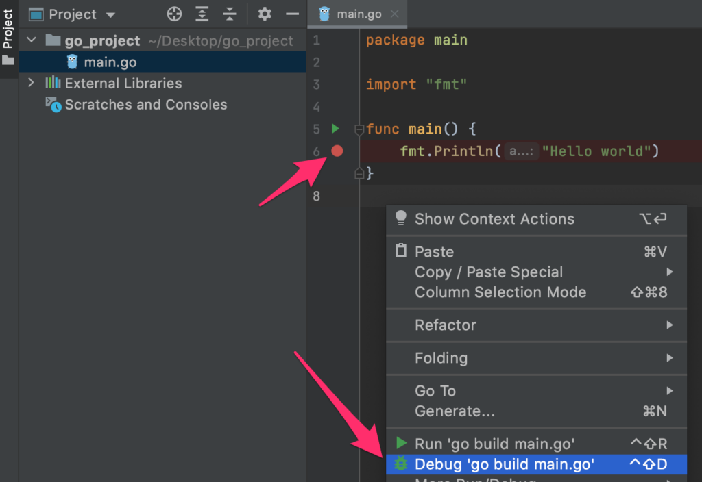 Run and debug in GoLand