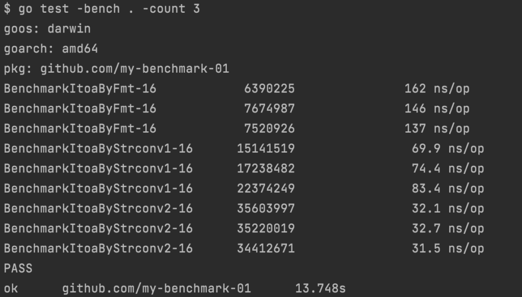 testingパッケージのBenchmarkで性能計測