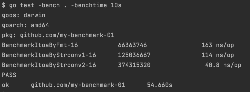 testingパッケージのBenchmarkで性能計測