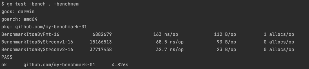 testingパッケージのBenchmarkで性能計測